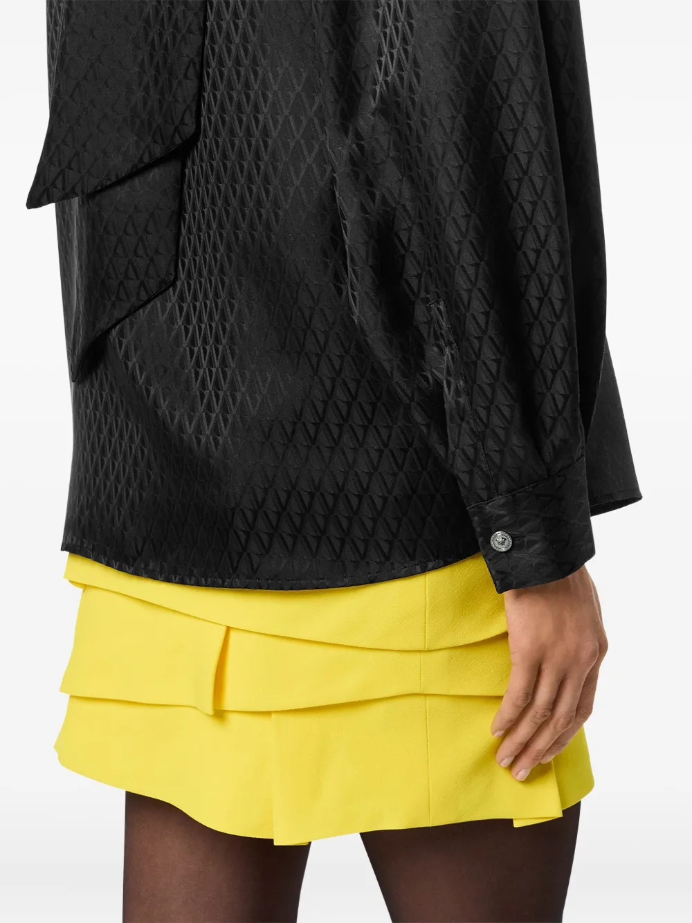 Versace Quilted Tie-neck Shirt In Black