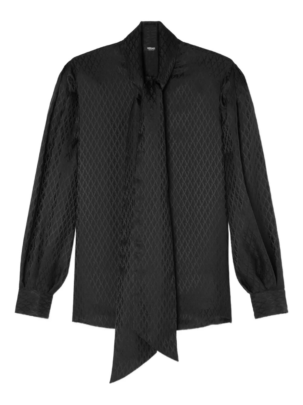 Versace Quilted Tie-neck Shirt In Black