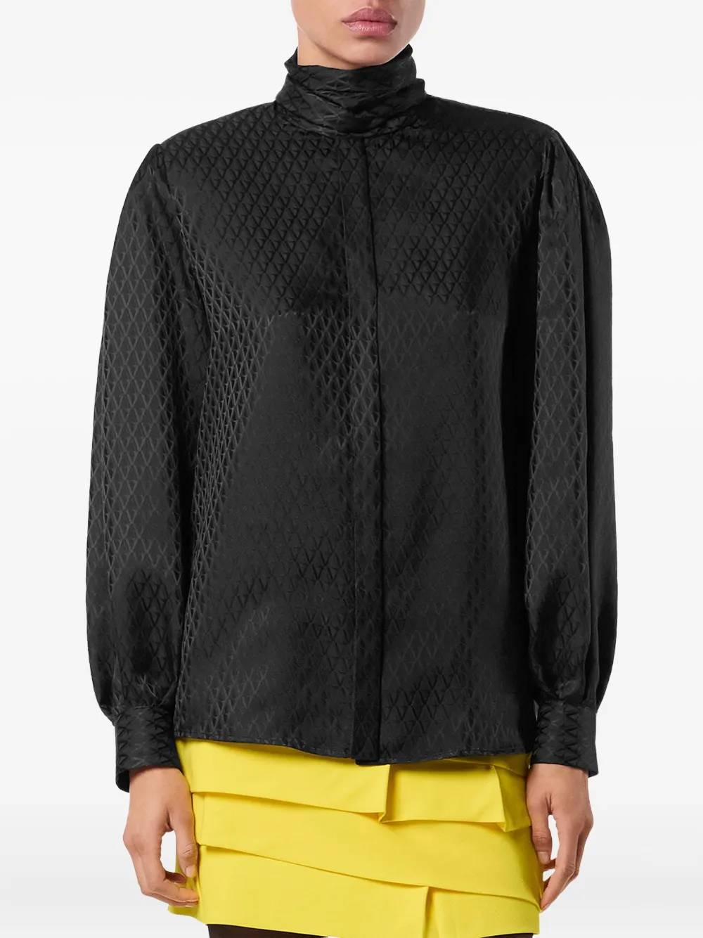 Versace Quilted Tie-neck Shirt In Black