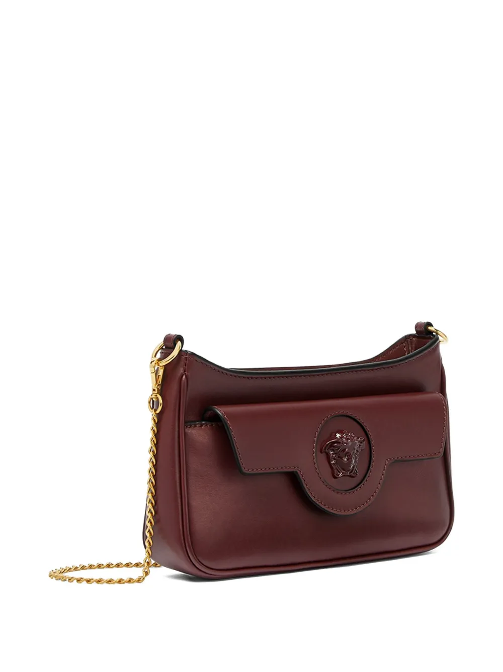 Versace Small La Medusa Leather Shoulder Bag In Brown