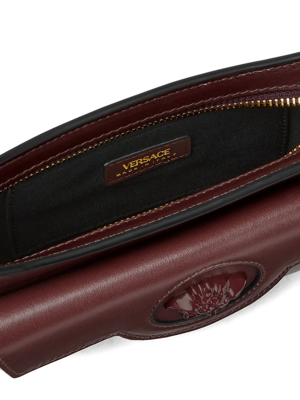 Versace Small La Medusa Leather Shoulder Bag In Brown