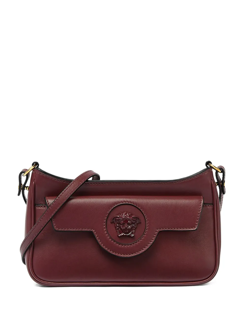 Versace Small La Medusa Leather Shoulder Bag In Brown