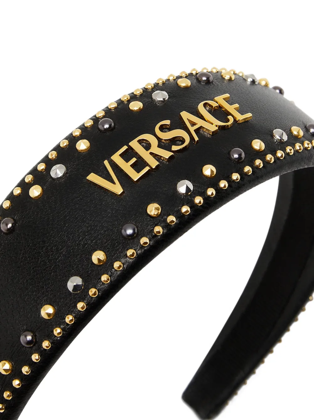 Versace Leather logo-plaque Studded Headband | Black | FARFETCH Versace Leather logo-plaque Studded Headband | Black | FARFETCH