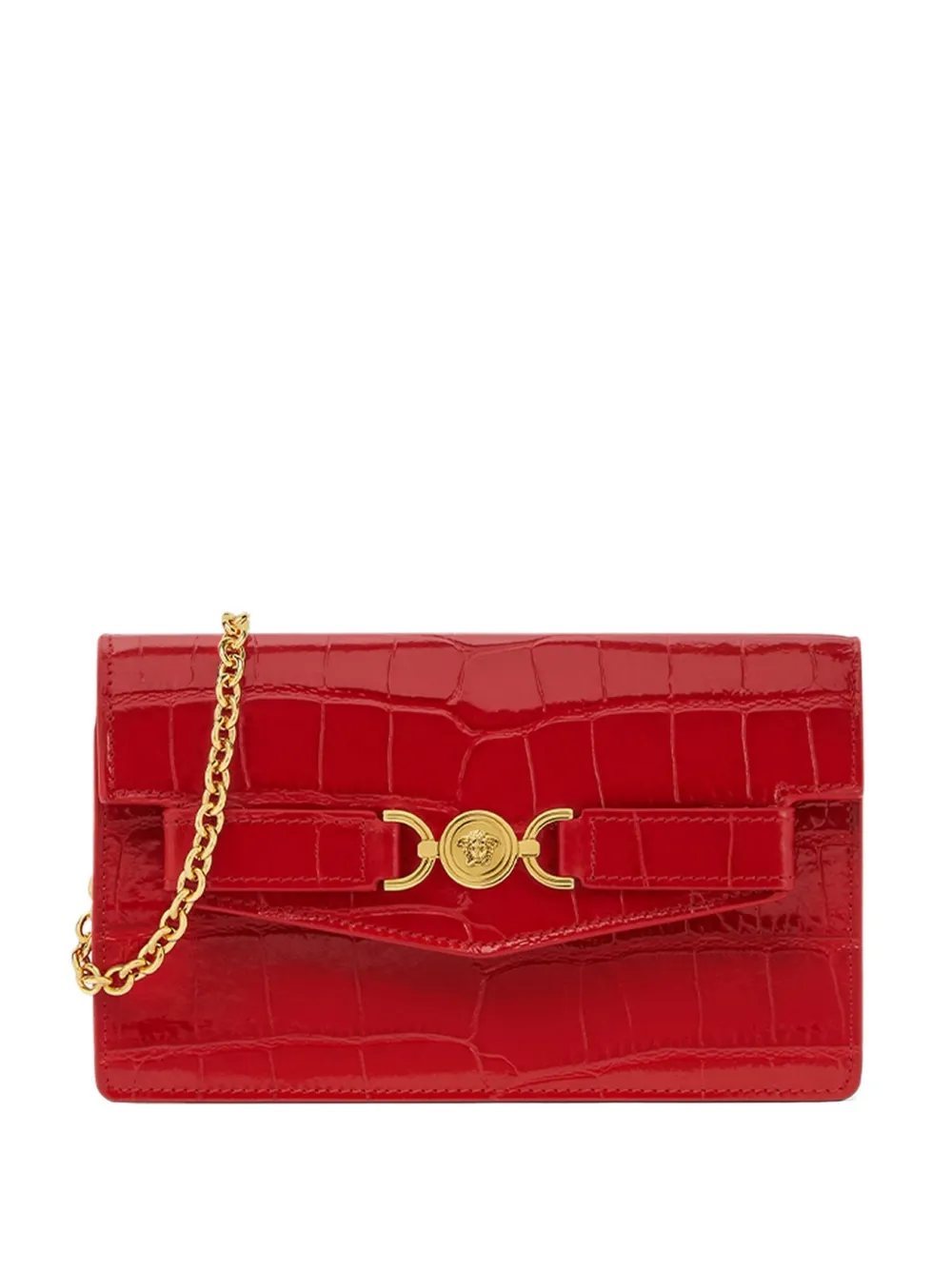 Versace Medusa Head Leather Clutch Bag In Red
