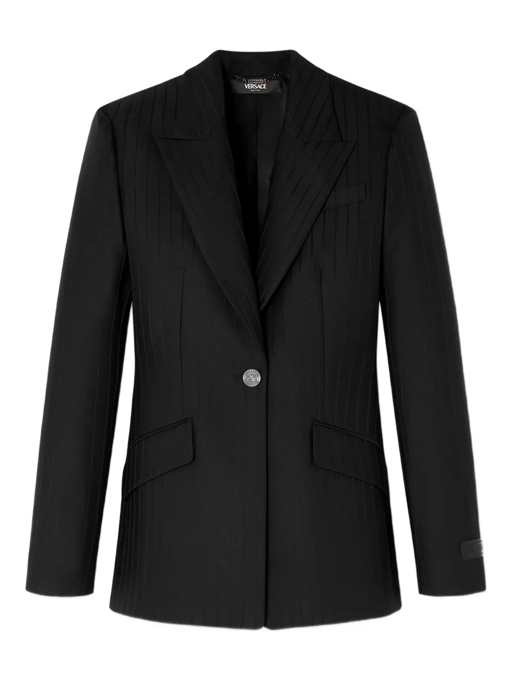 Versace Pinstripe Single-breasted Blazer In Black
