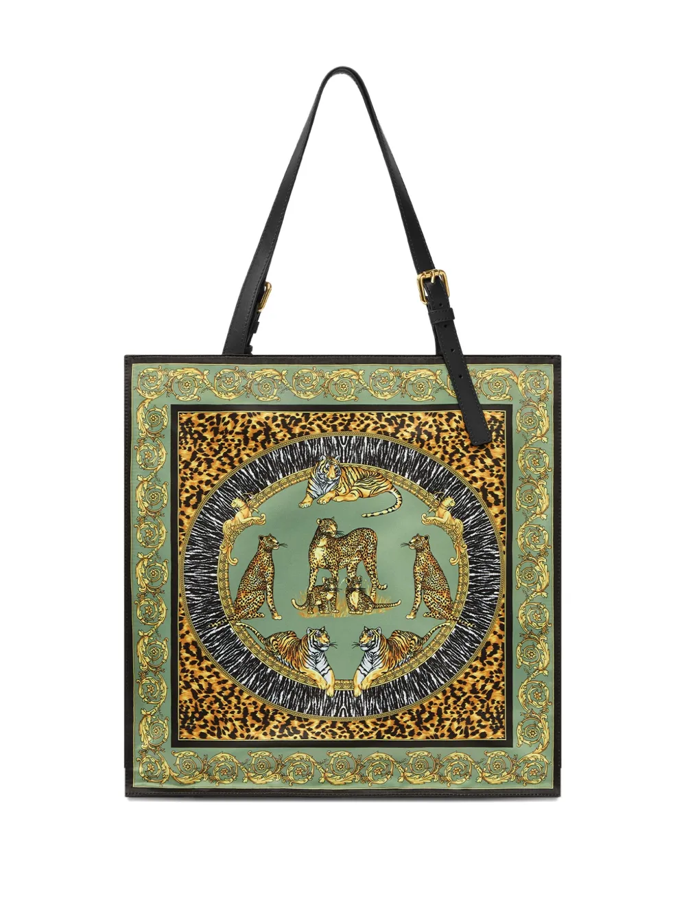 Versace Animal-print Baroque Tote Bag In Green