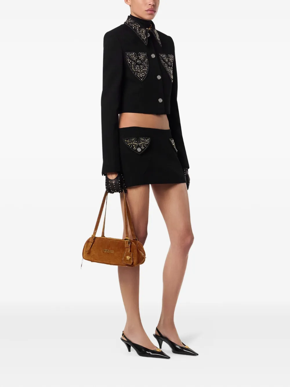Versace TAG SUEDE SHOULDER BAG - Bruin