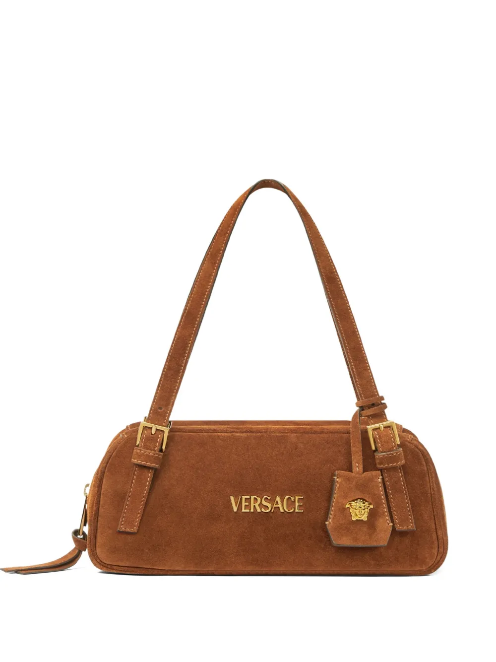 VERSACE TAG SUEDE SHOULDER BAG