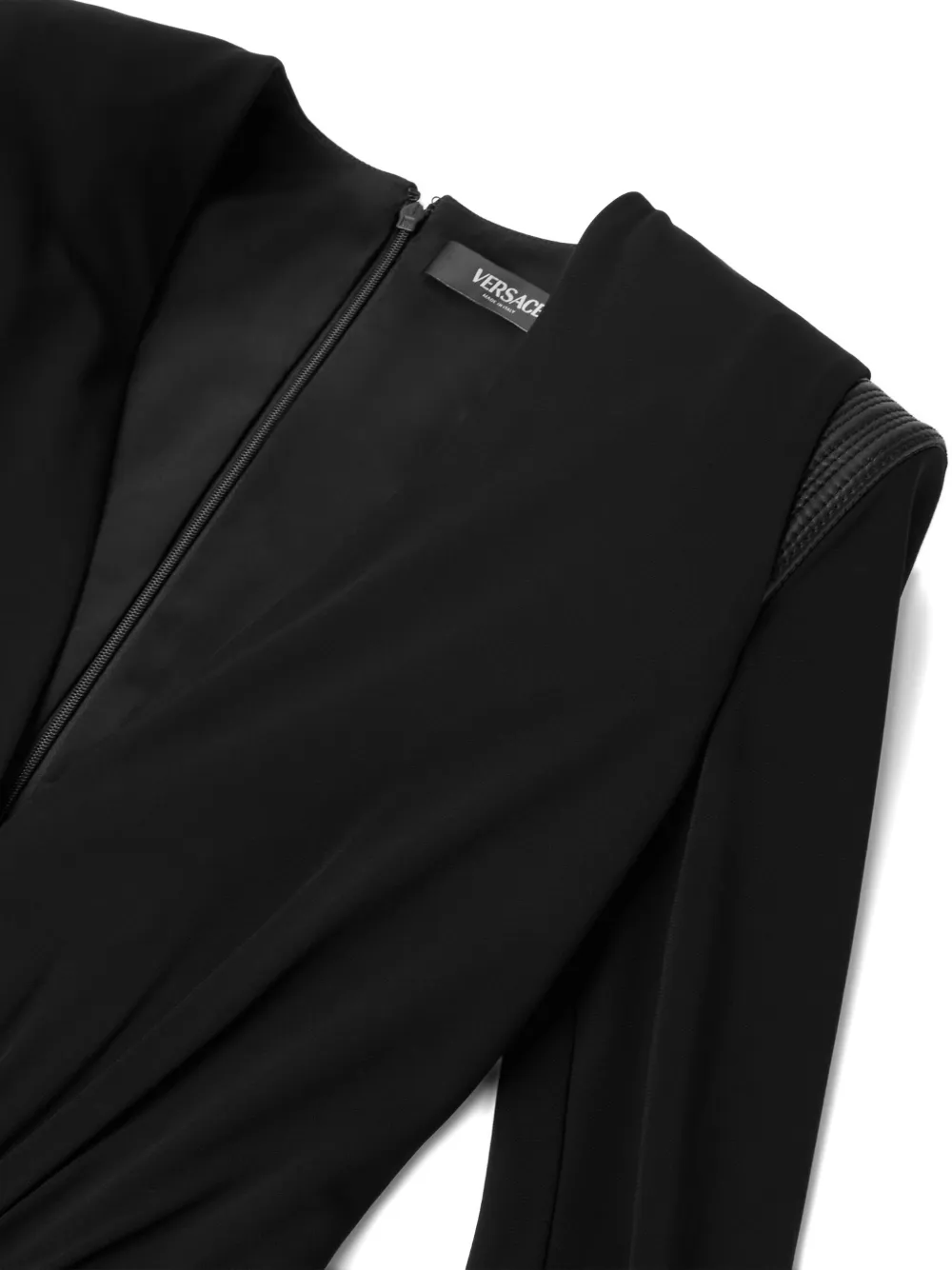 Versace Ruched Deep V-neck Mini Dress In Black