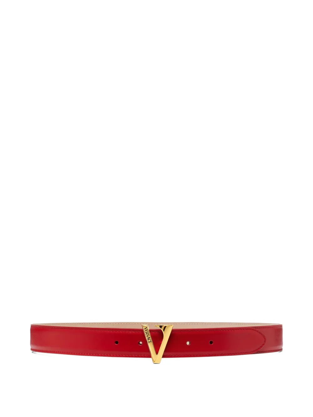 Versace V-buckle leather belt Rood