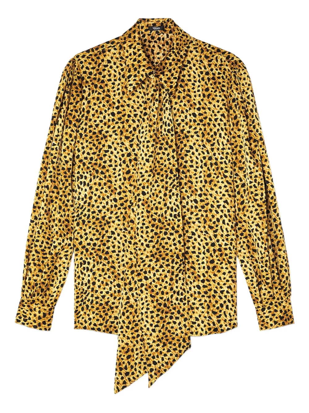 Versace cheetah-print tie-neck blouse Geel