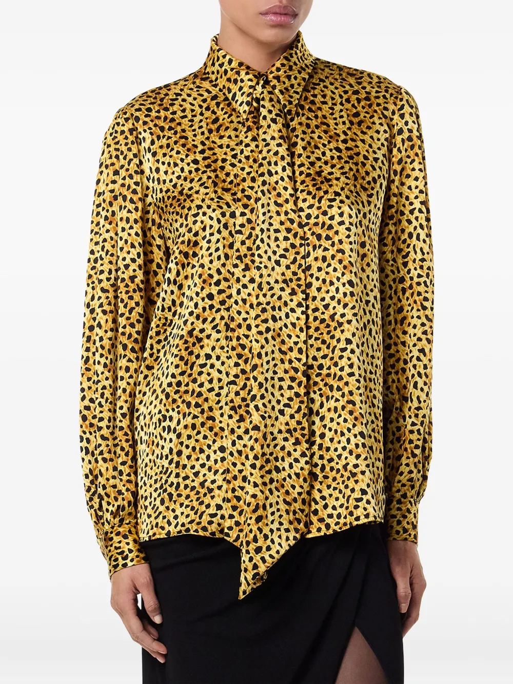 Versace Blouse met luipaardprint en gestrikte hals Geel