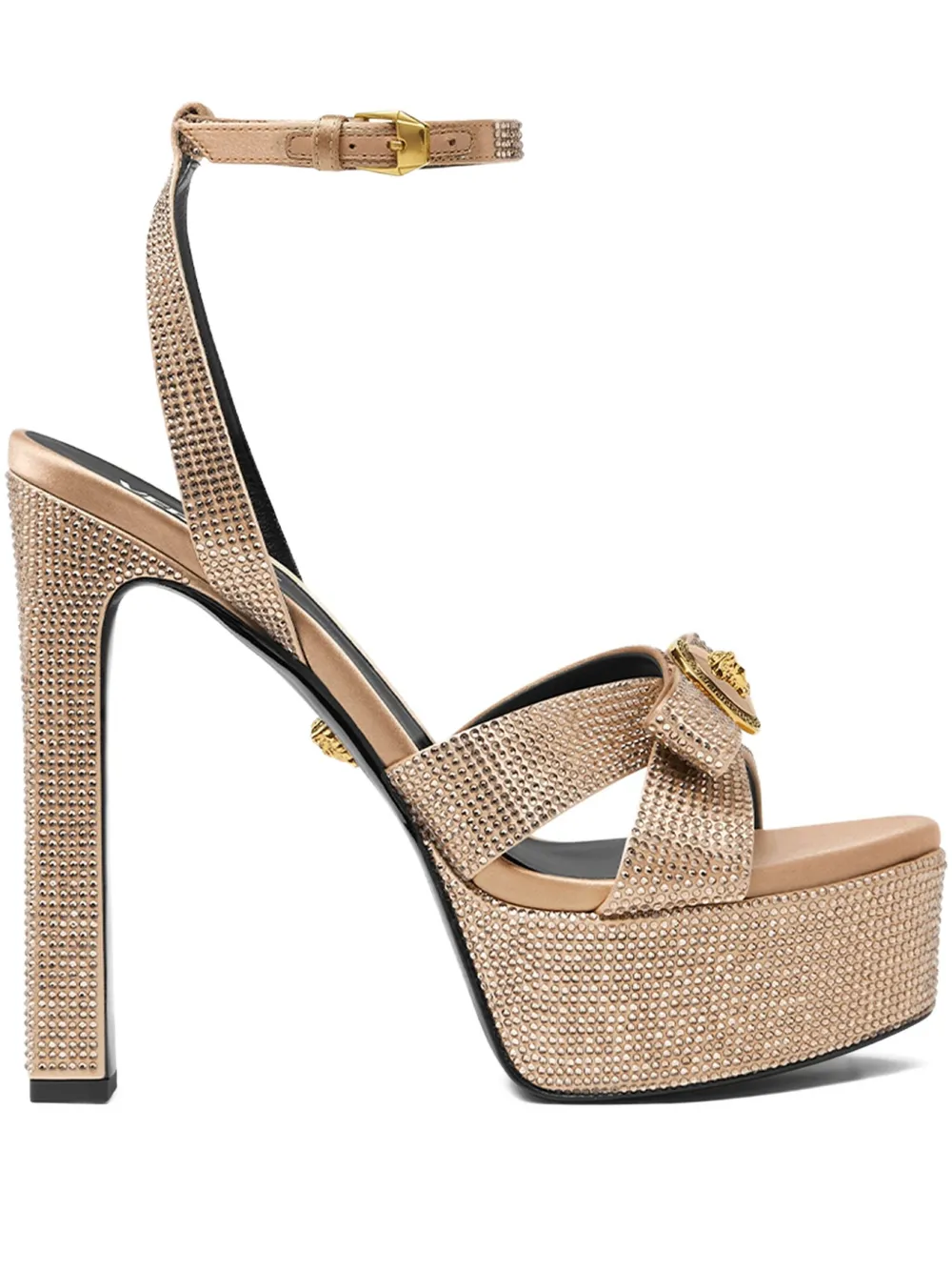 Versace 140 mm sandalen verfraaid met kristallen en plateauzool Bruin
