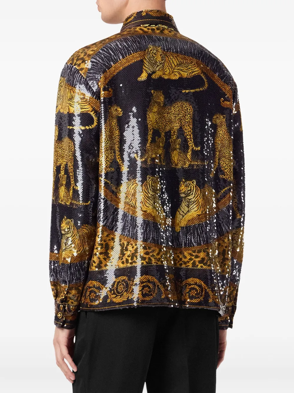 Versace Overhemd verfraaid met pailletten en luipaardprint Bruin