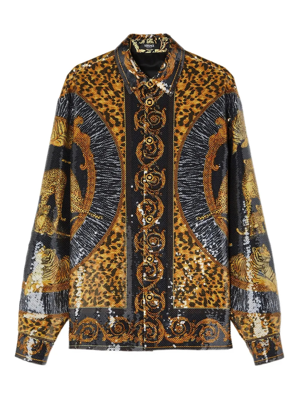 Versace leopard-print sequin-embellished shirt | Brown | Image 1