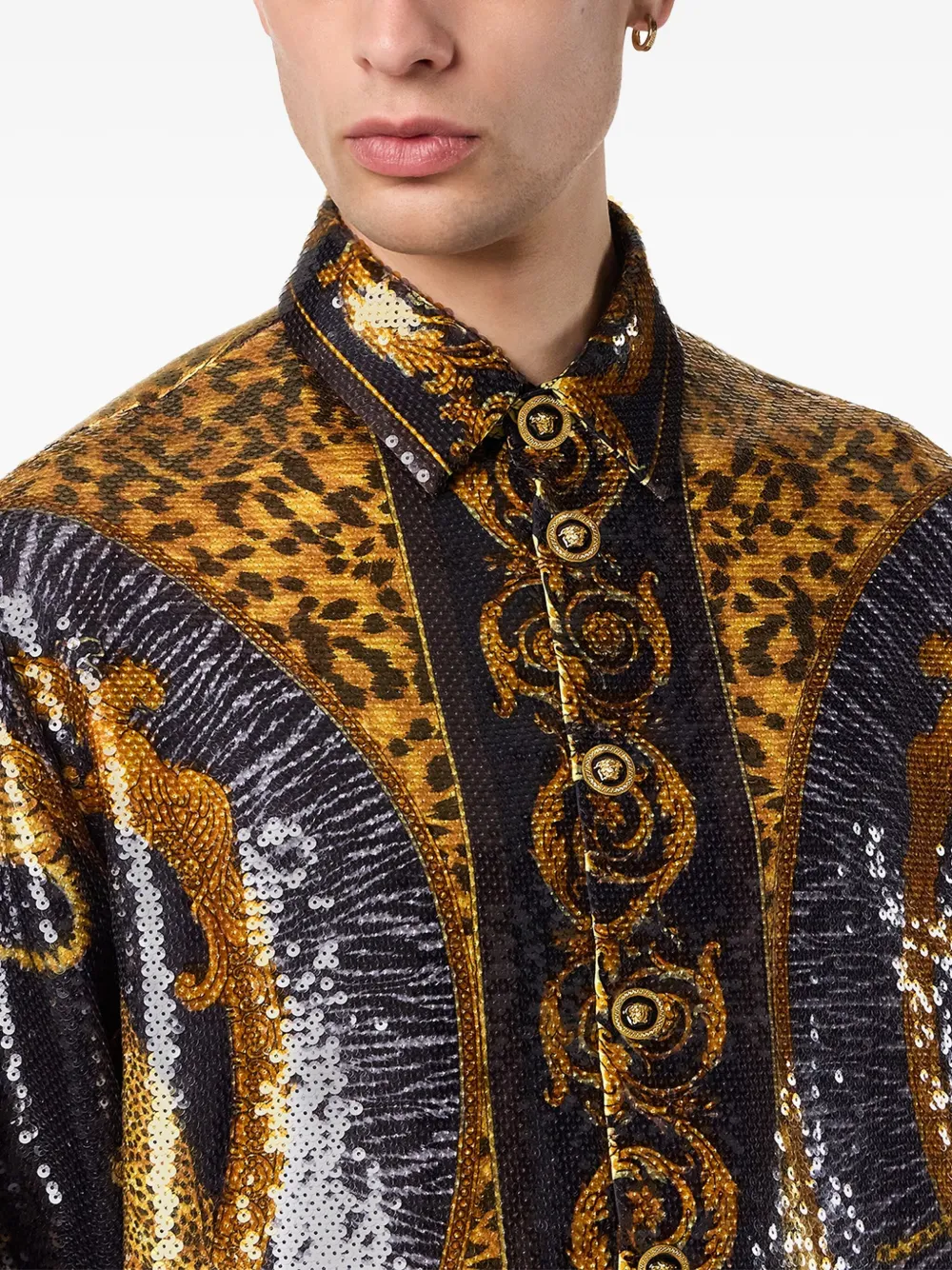 Versace Overhemd verfraaid met pailletten en luipaardprint Bruin