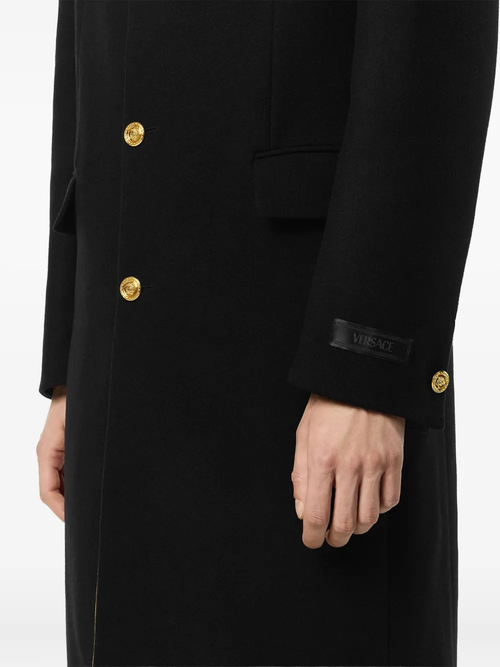 Versace Wollen mantel met enkele rij knopen Zwart