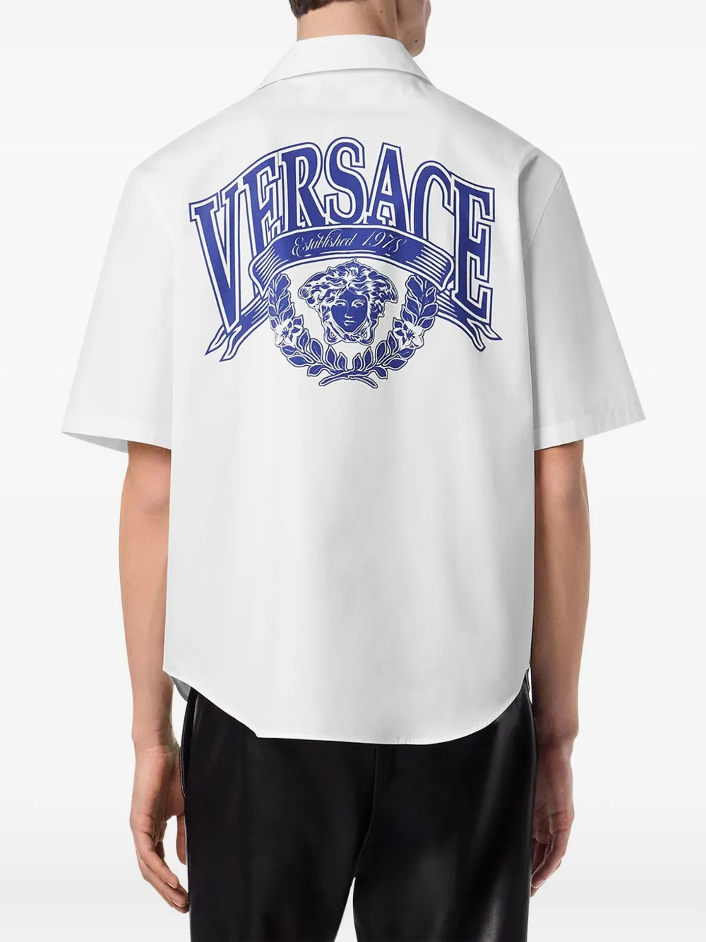 Versace Medusa Logo Cotton Poplin Camp Shirt In Yellow