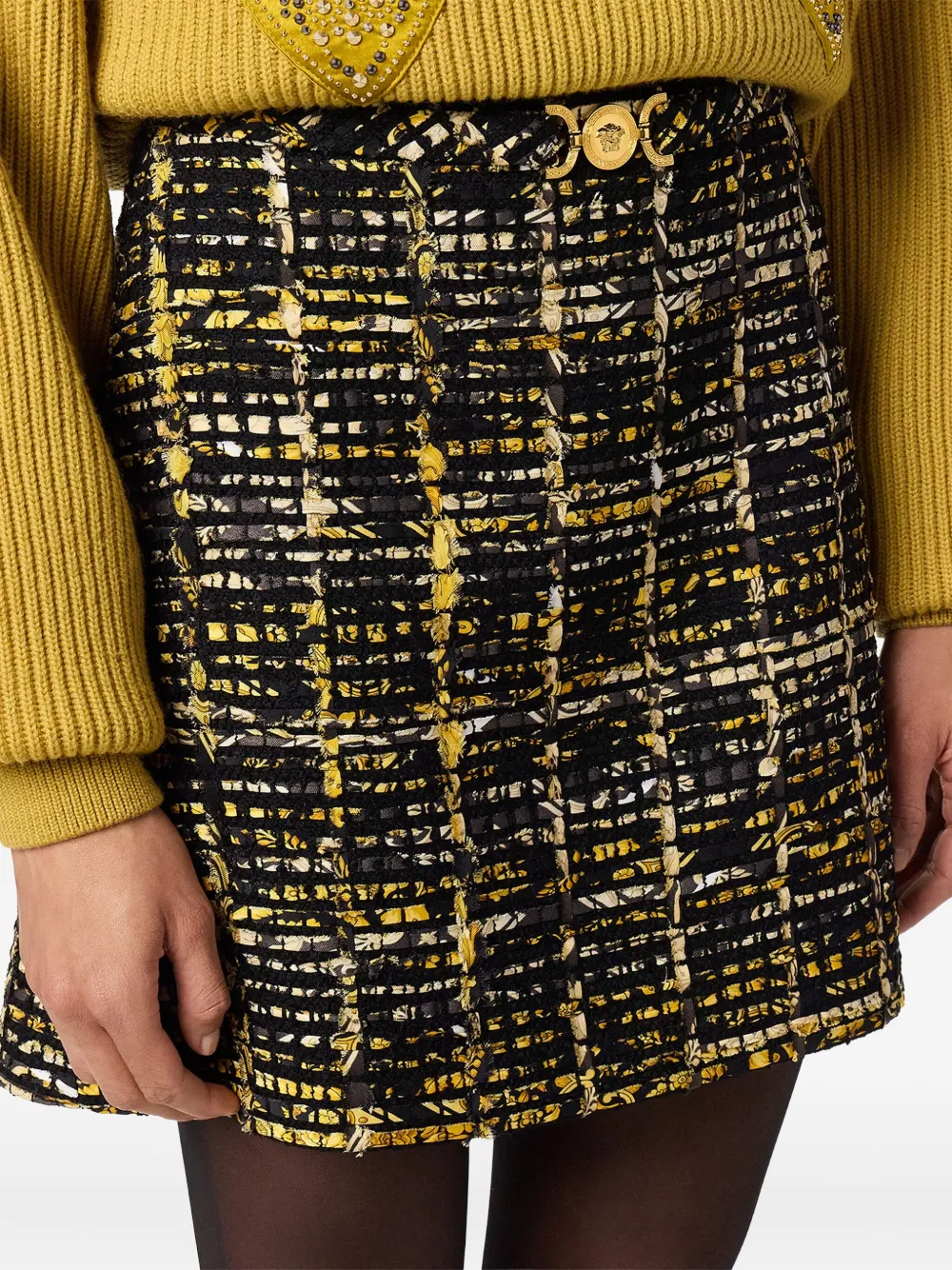Versace Upcycle Jacquard Belted Mini Skirt In Multi