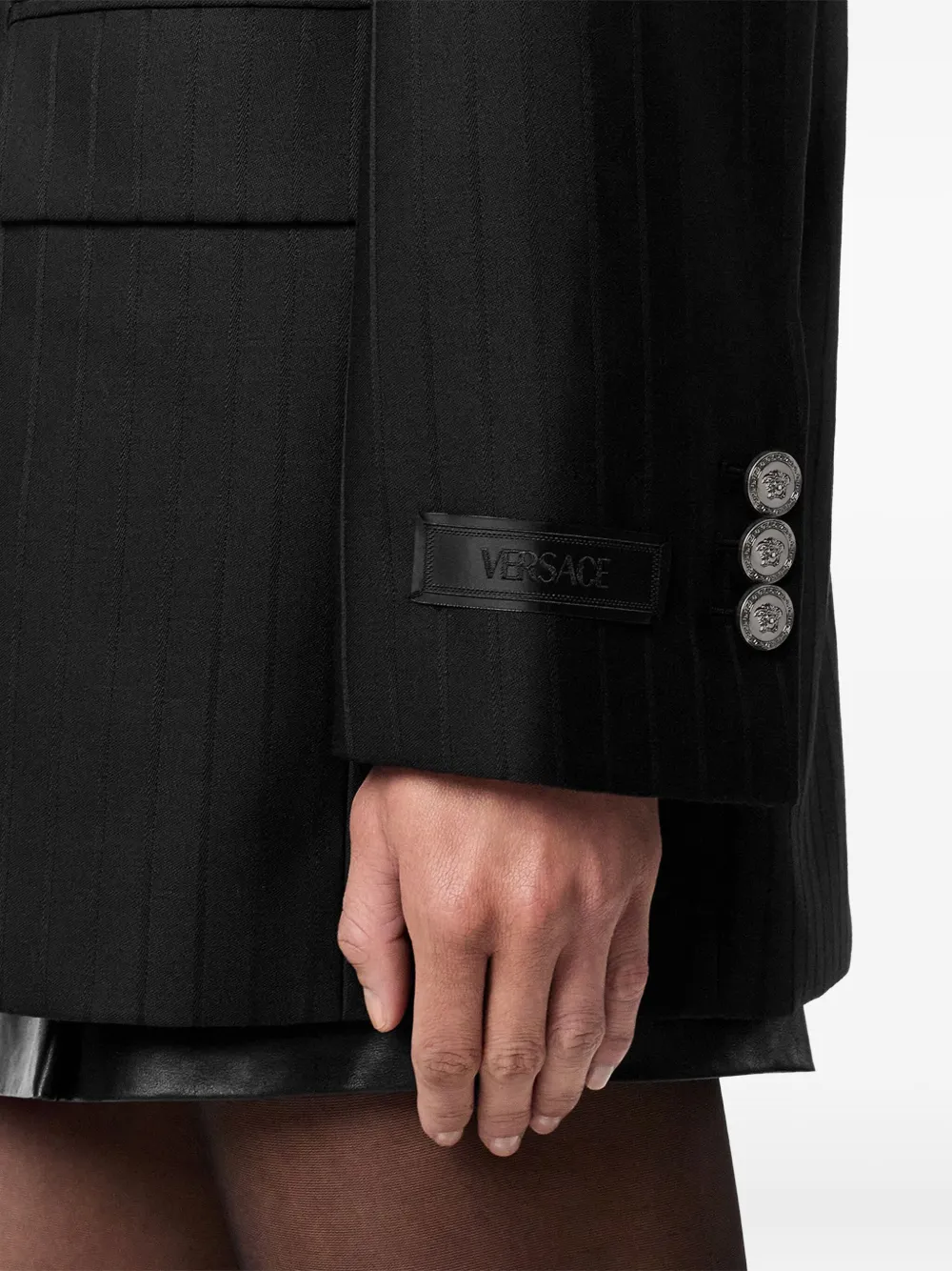 Versace Blazer met krijtstreep en dubbele rij knopen Zwart