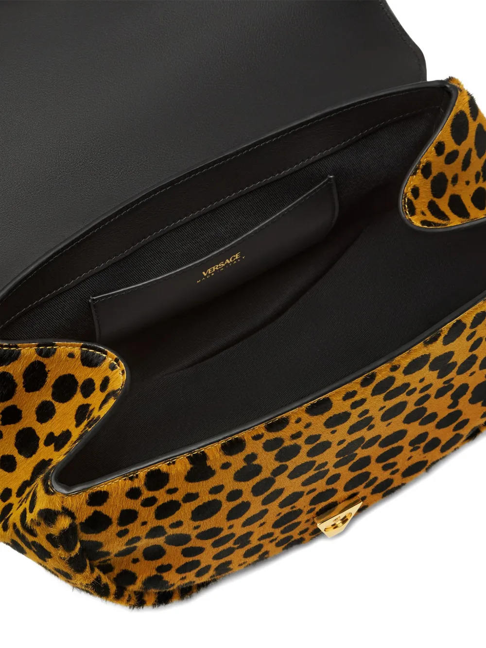 Versace Cheetah Virtus Calf Leather Shoulder Bag In Brown
