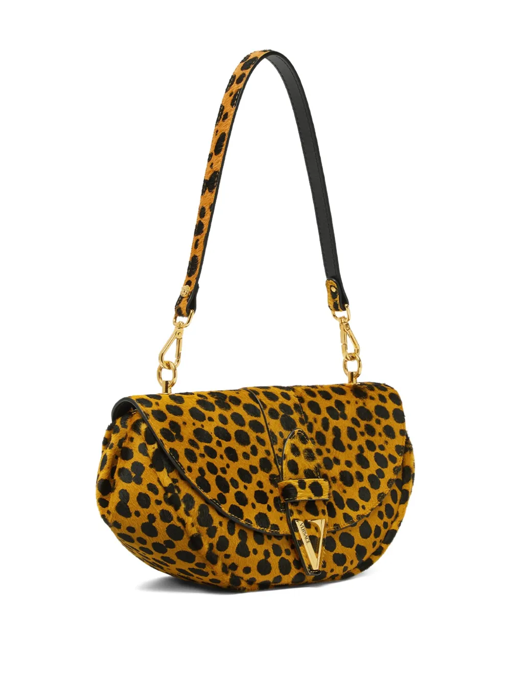 Versace Cheetah Virtus Calf Leather Shoulder Bag In Brown