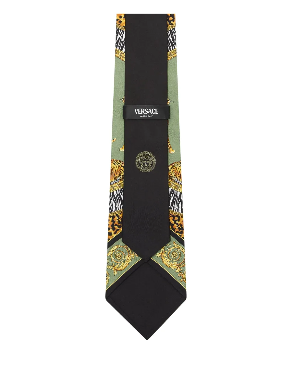 Versace Animal-print Silk Tie In Green