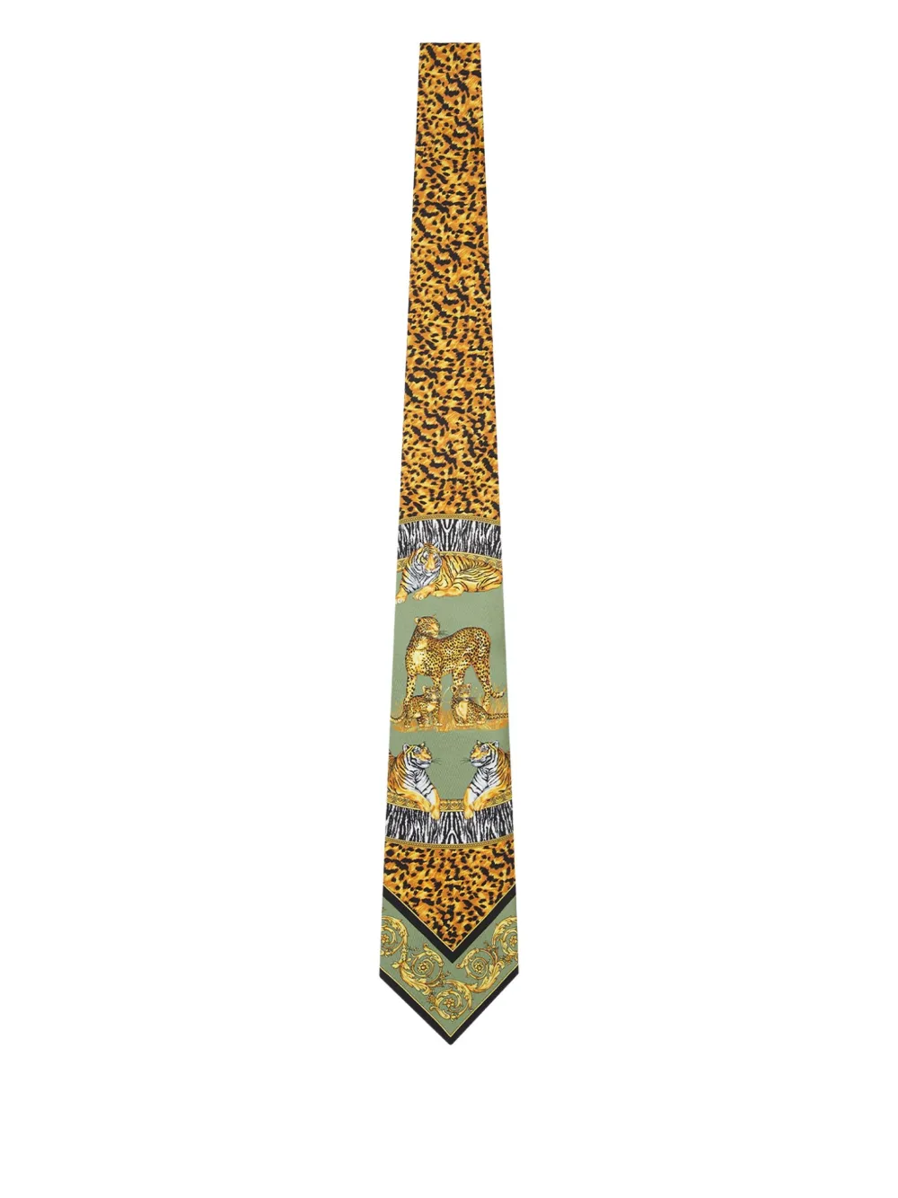Versace Animal-print Silk Tie In Green