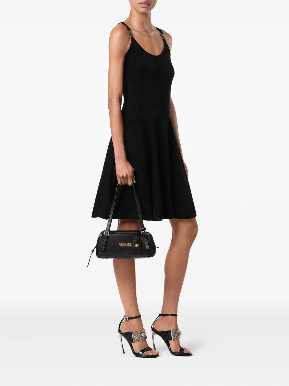 Versace Verfraaide mini-jurk met diepe ronde hals - Zwart