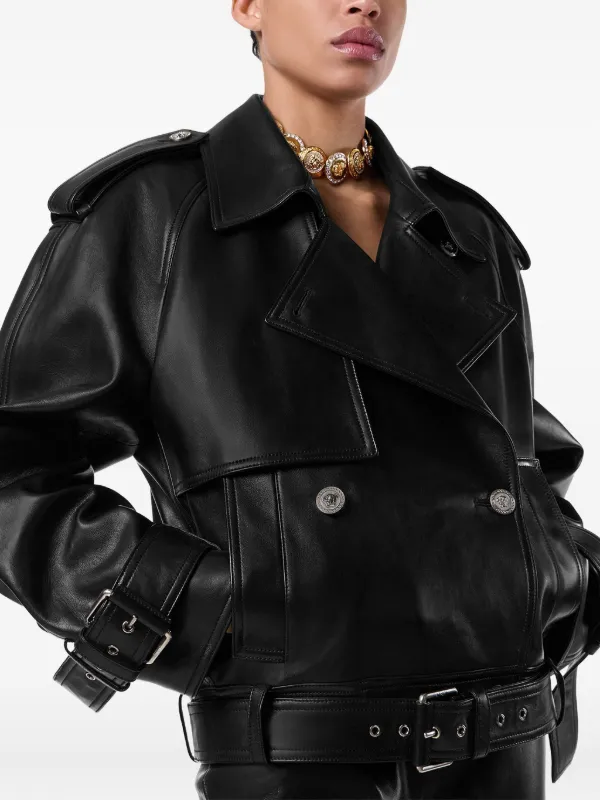 Versace Belted Leather Jacket | Black | FARFETCH