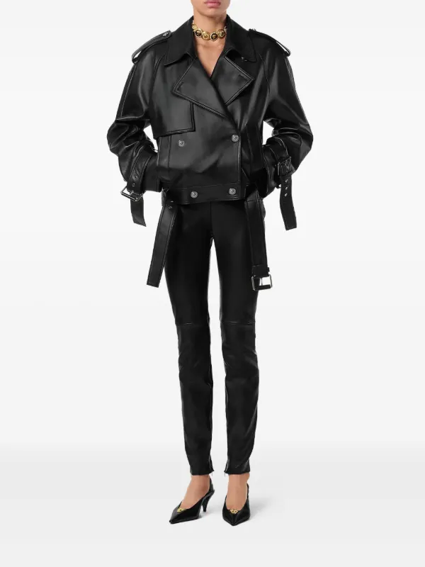Versace Belted Leather Jacket | Black | FARFETCH