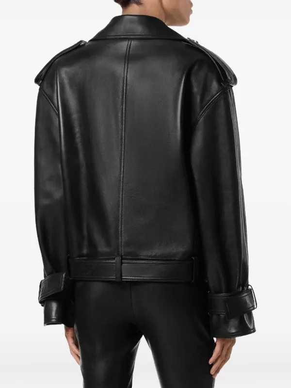 Versace Belted Leather Jacket | Black | FARFETCH