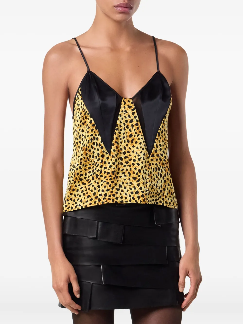 Versace Zijden top met luipaardprint Geel