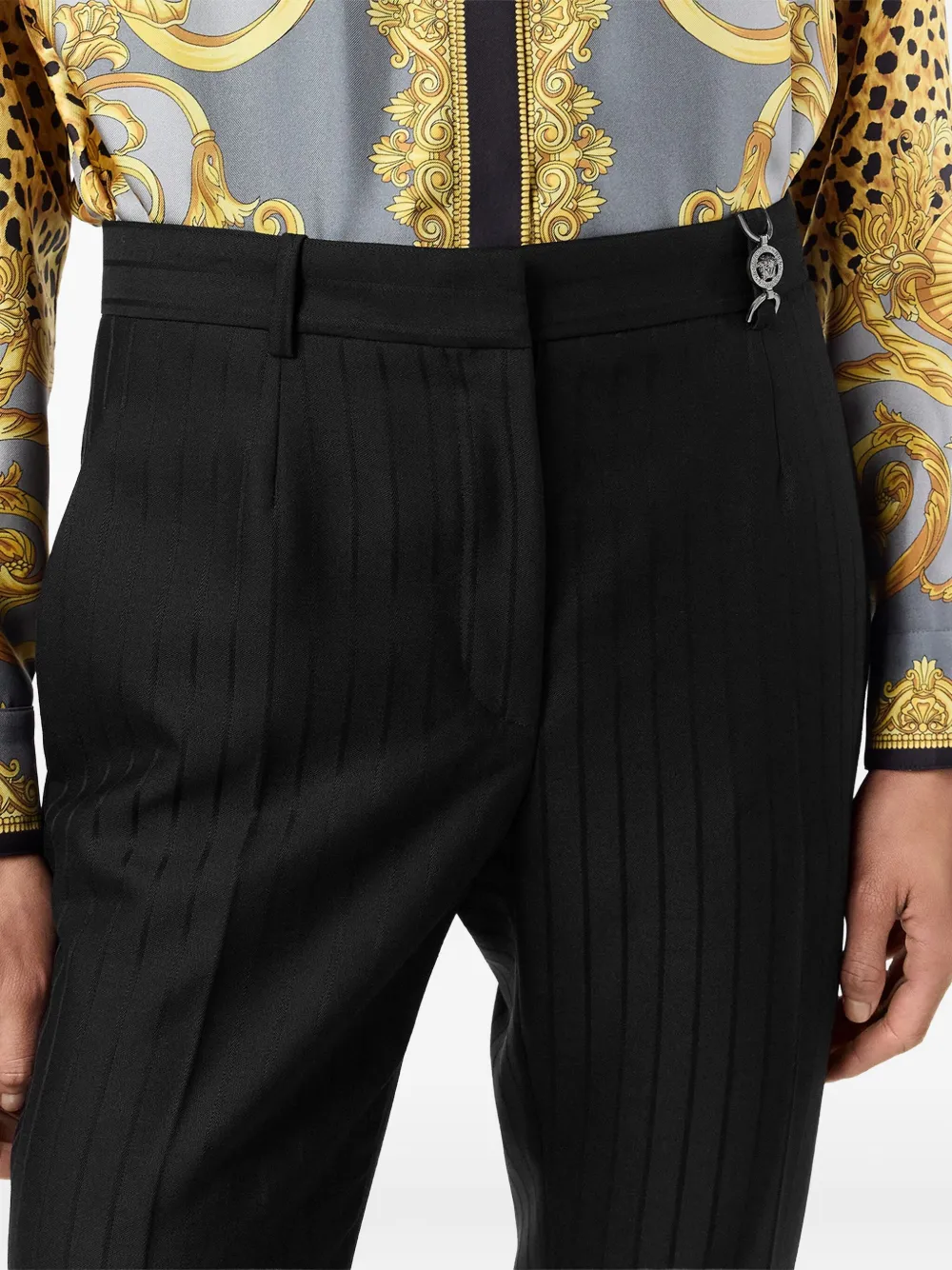 Versace Pinstripe-flared Trousers In Black