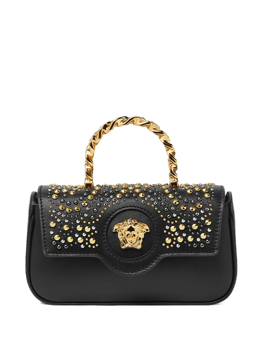 Versace Mini La Medusa Crystal-embellished Tote Bag In Black