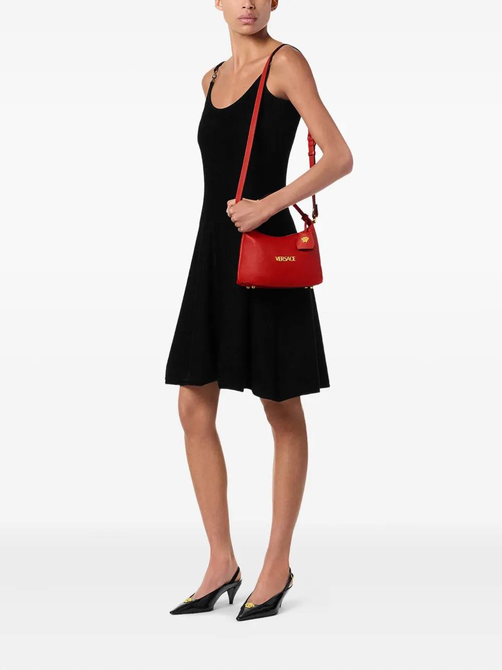 Versace Tag logo-plaque leather shoulder bag - Rood