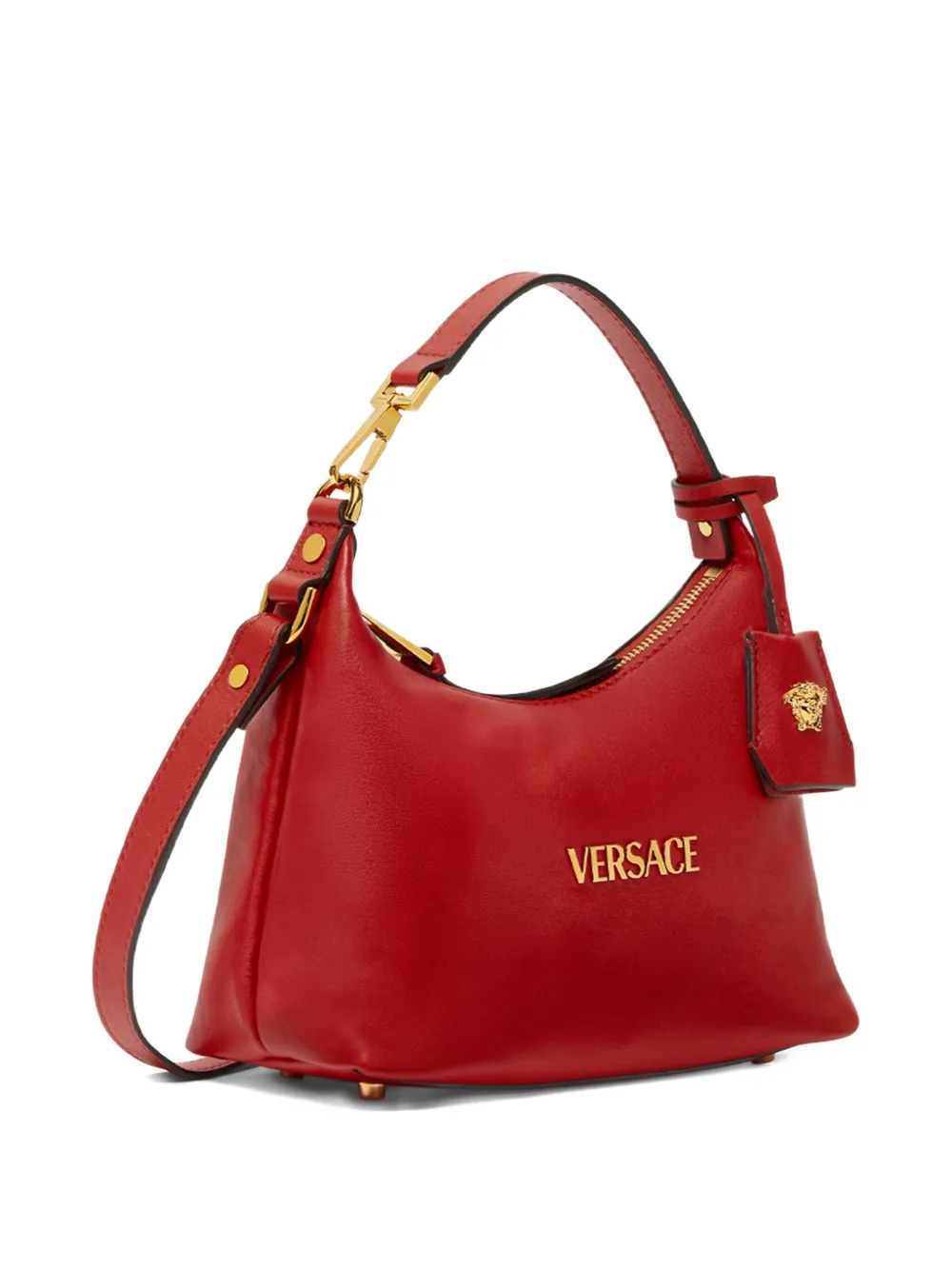 Versace Tag leren schoudertas met logoplakkaat Rood