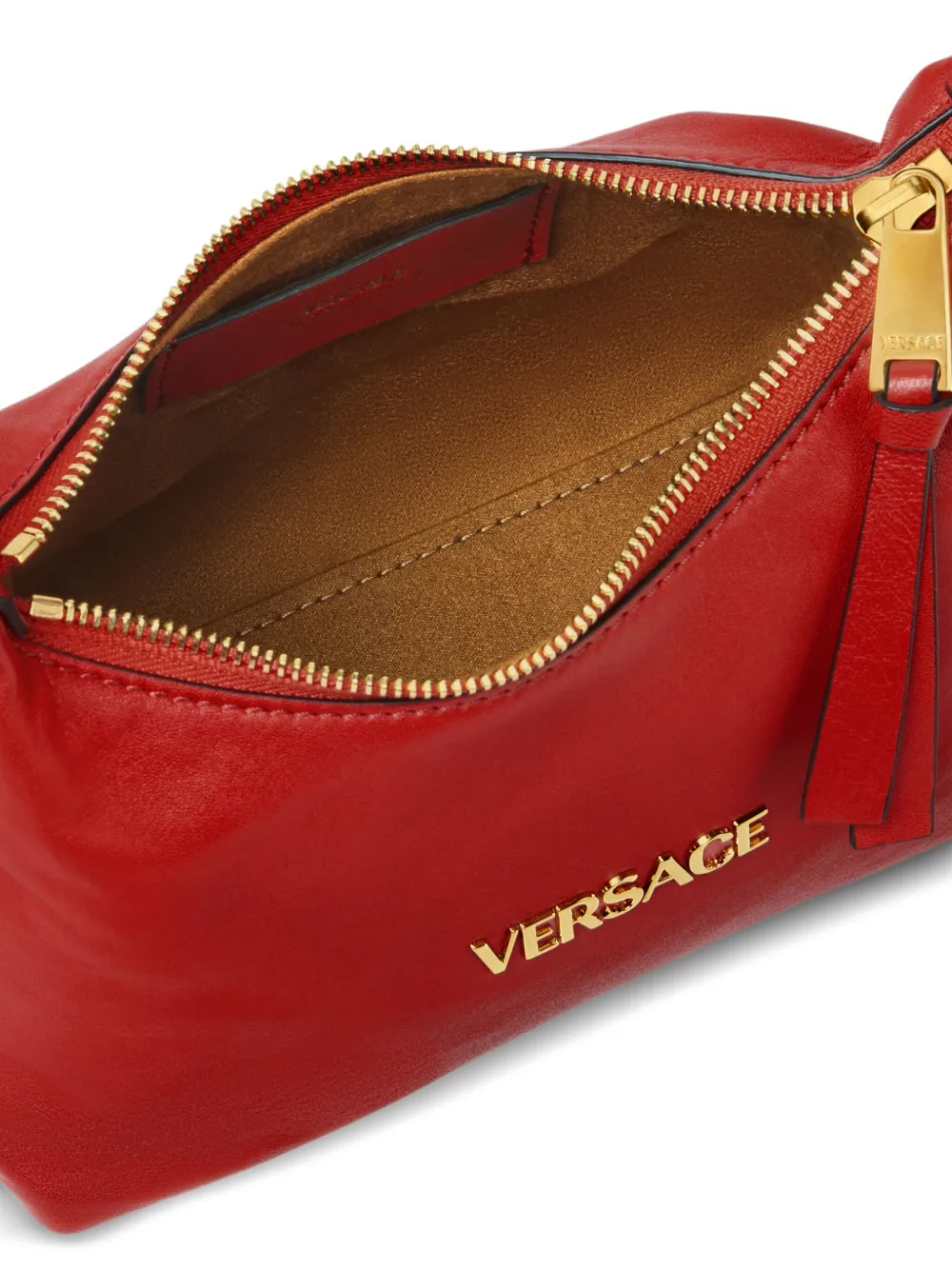 Versace Tag leren schoudertas met logoplakkaat Rood