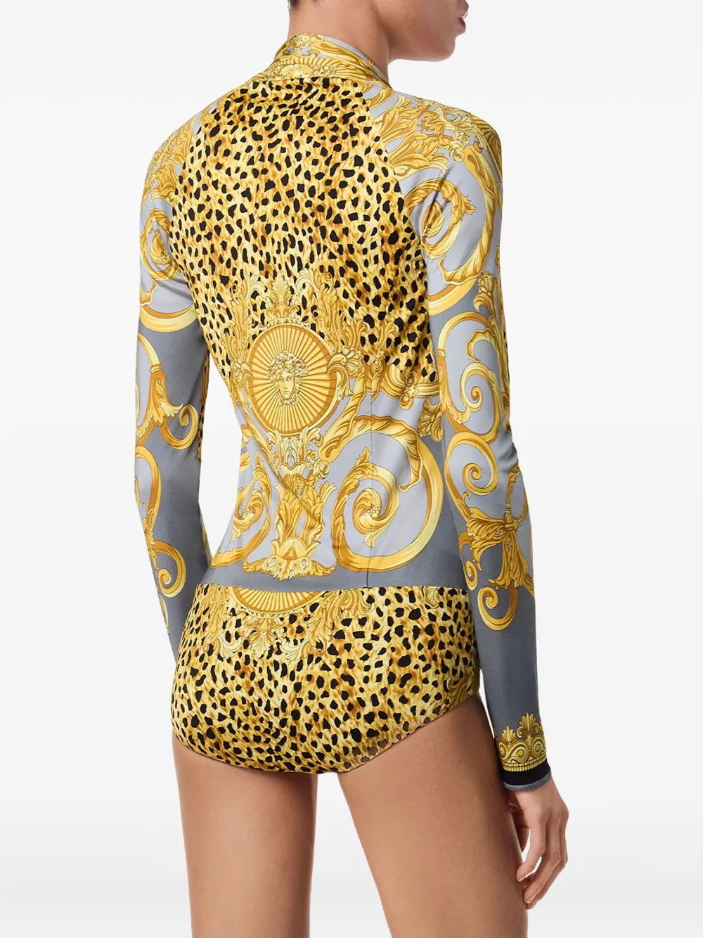 Versace Baroque-print Deep V-neck Bodysuit In Yellow