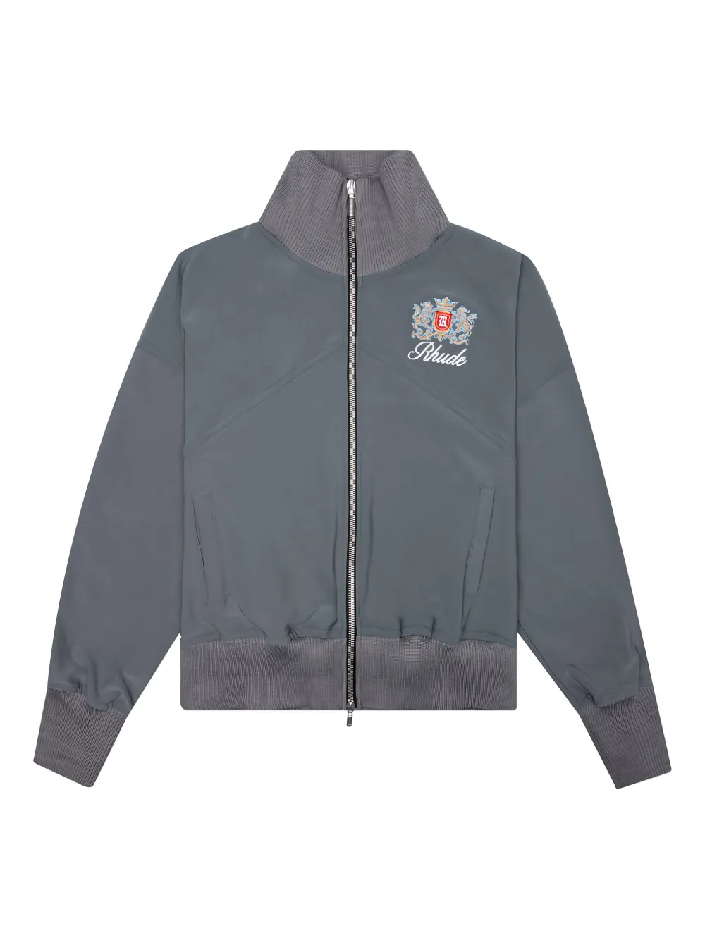 RHUDE Brentwood logo-embroidered bomber jacket Blauw