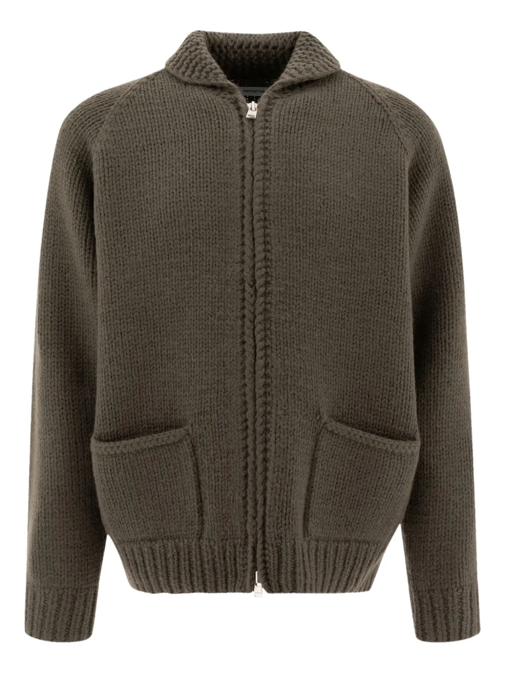 zip-front patch-pocket cardigan