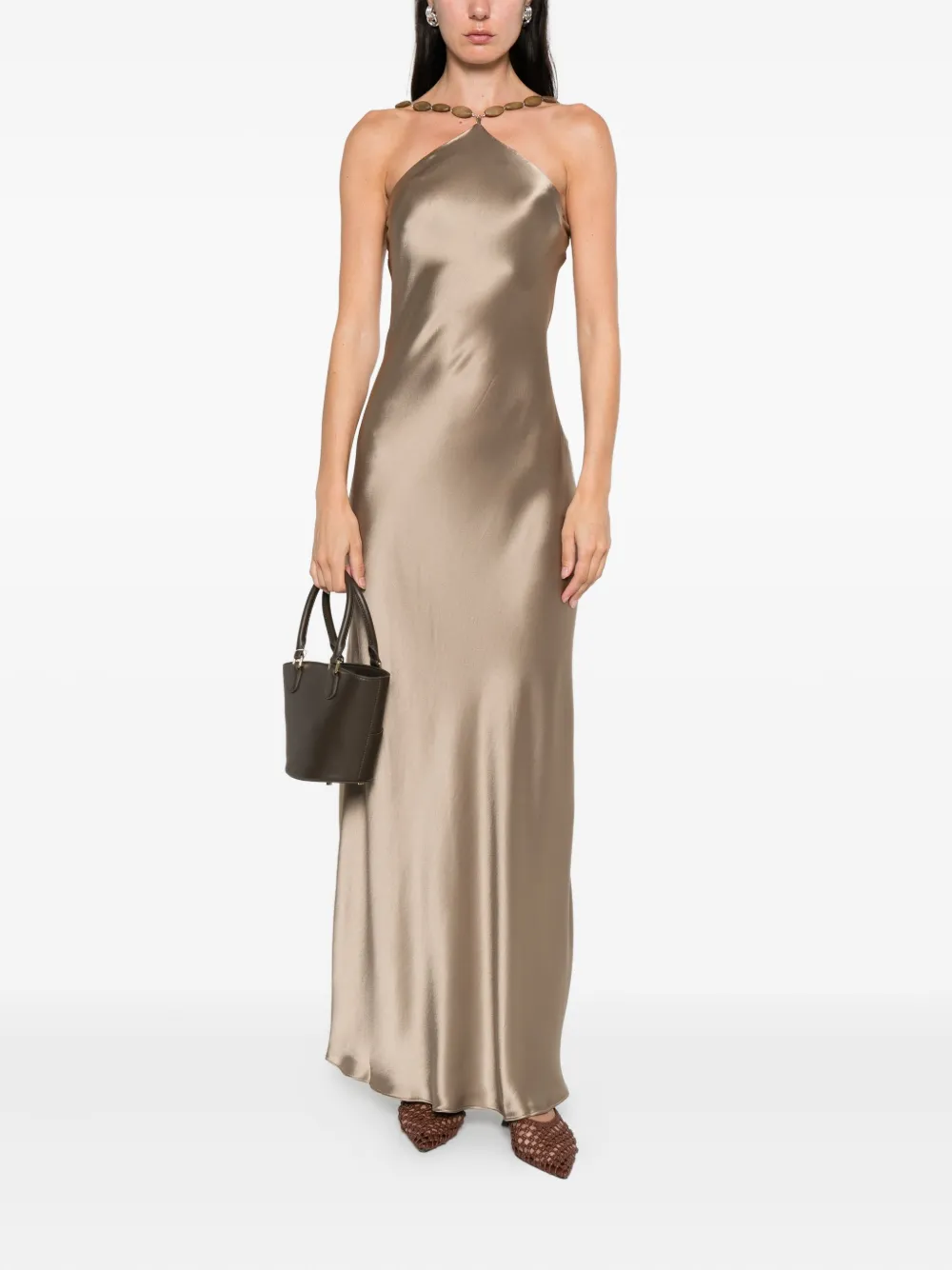 Staud Bead-embellished Slip Maxi Dress In Neutral