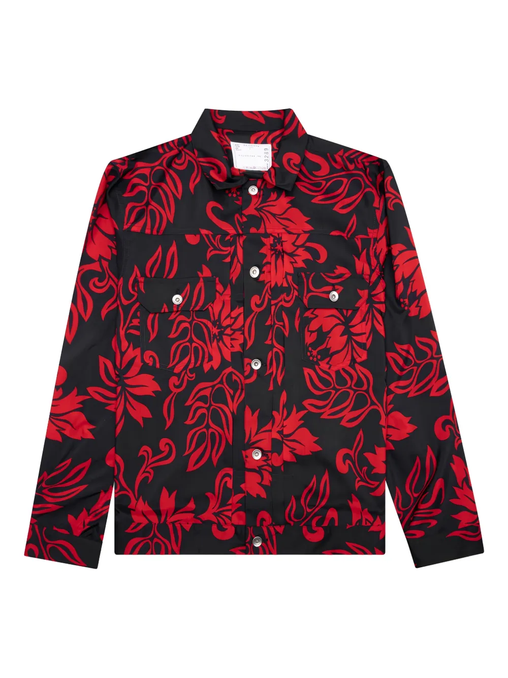 sacai leaf-print shirt jacket - ブラック sacai leaf-print shirt jacket - ブラック