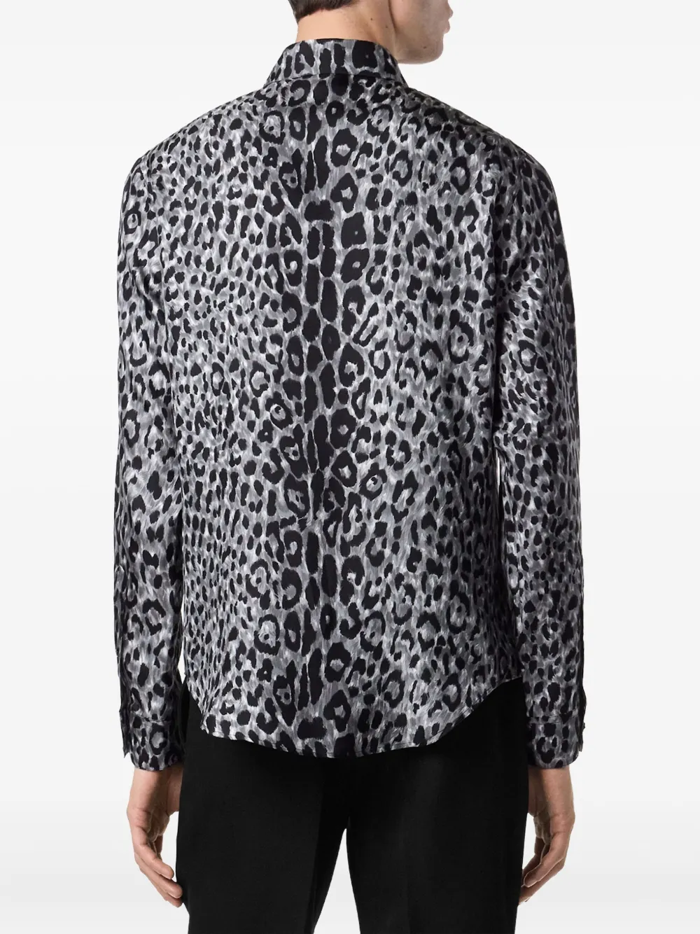 Versace Leopard-print Silk Shirt In Gray