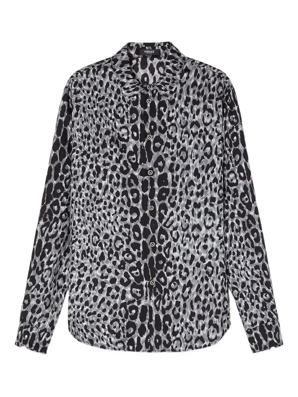Versace Leopard-print Silk Shirt In Gray