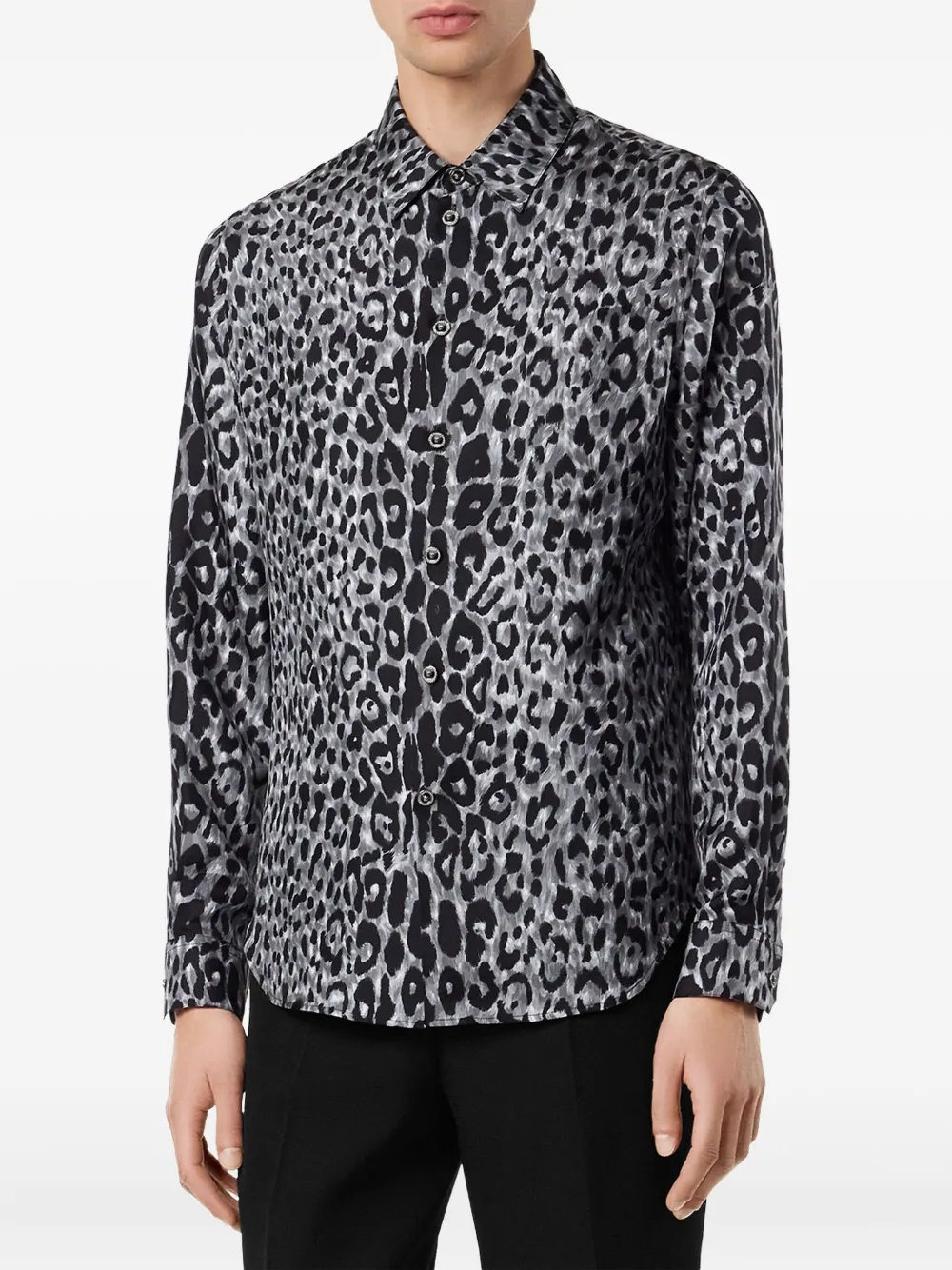 Versace Leopard-print Silk Shirt In Gray