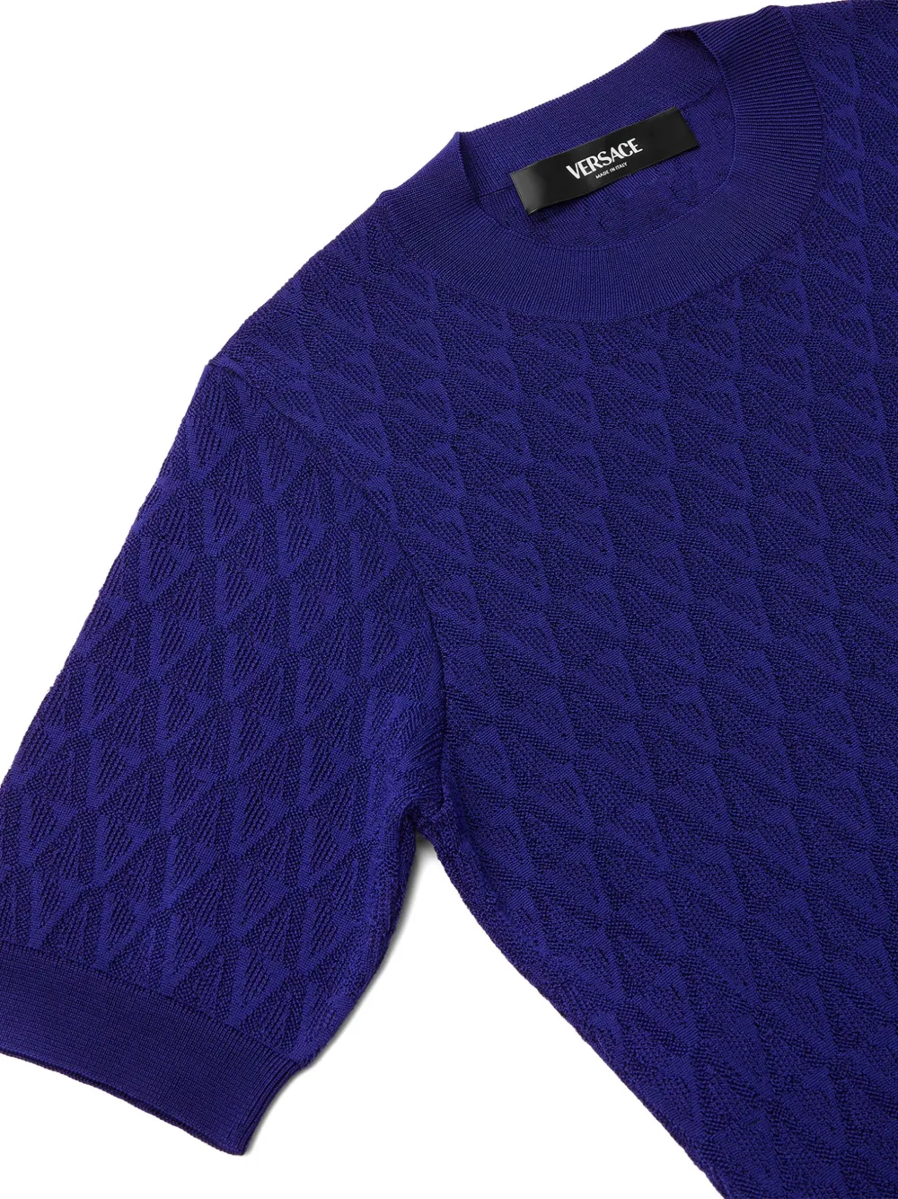 Versace Mini-jurk met korte mouwen en V-patroon Blauw