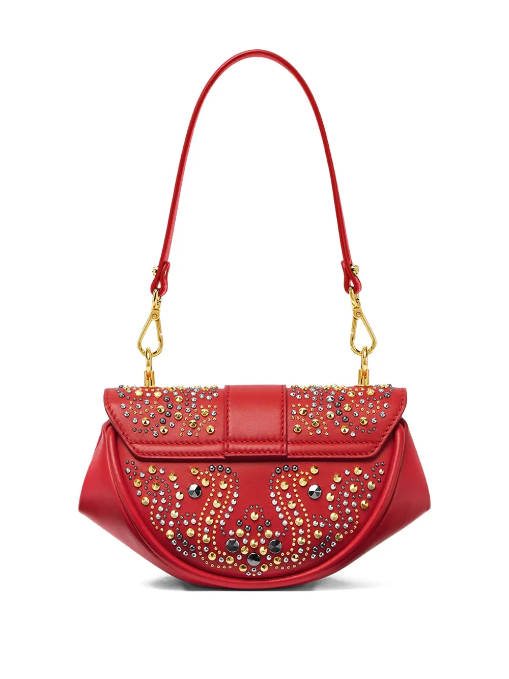 Versace Virtus Crystal-embellished Shoulder Bag In Red