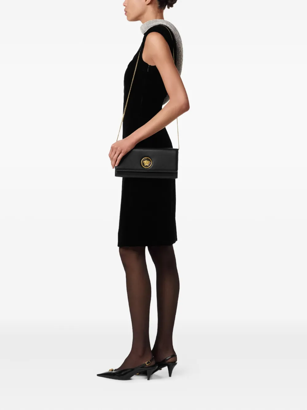 Versace Kalfsleren schoudertas met Medusa plakkaat - Zwart