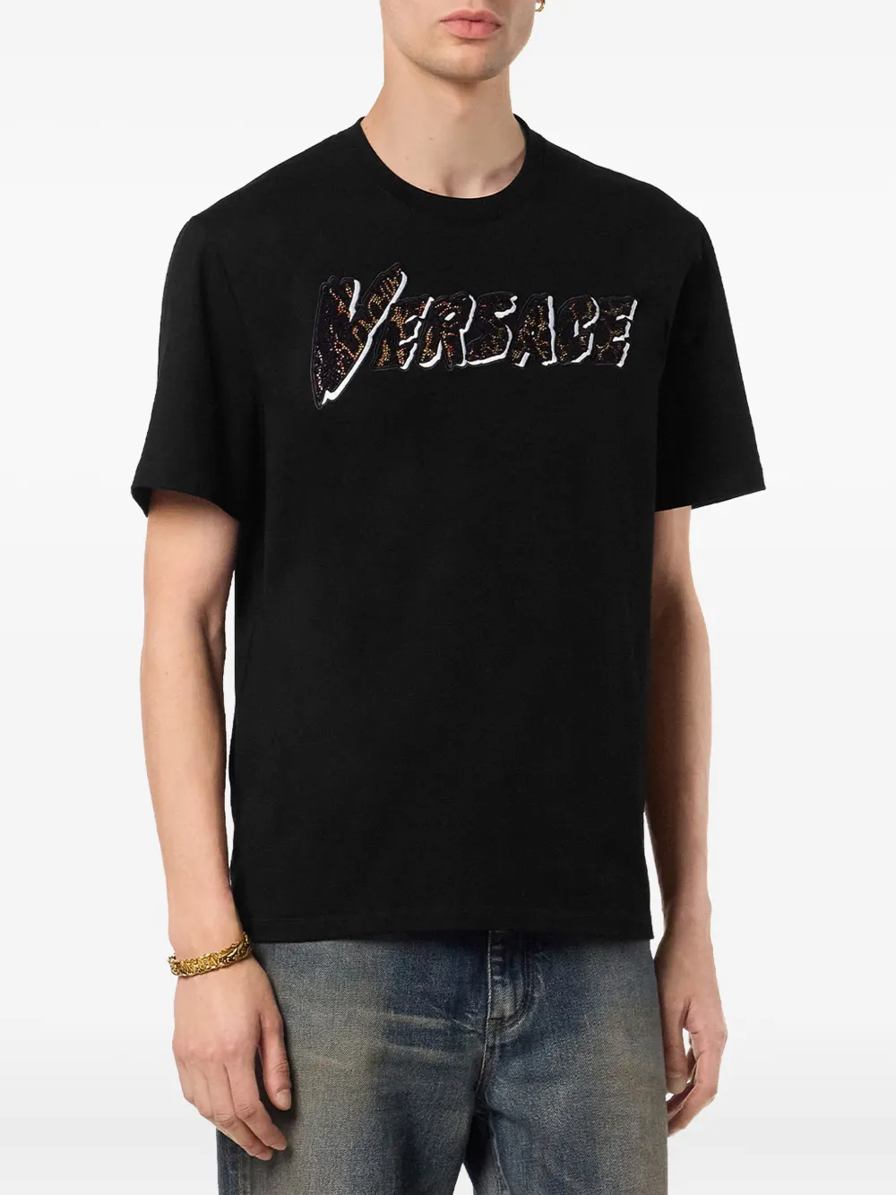 Versace T-shirt met verfraaid logo Zwart